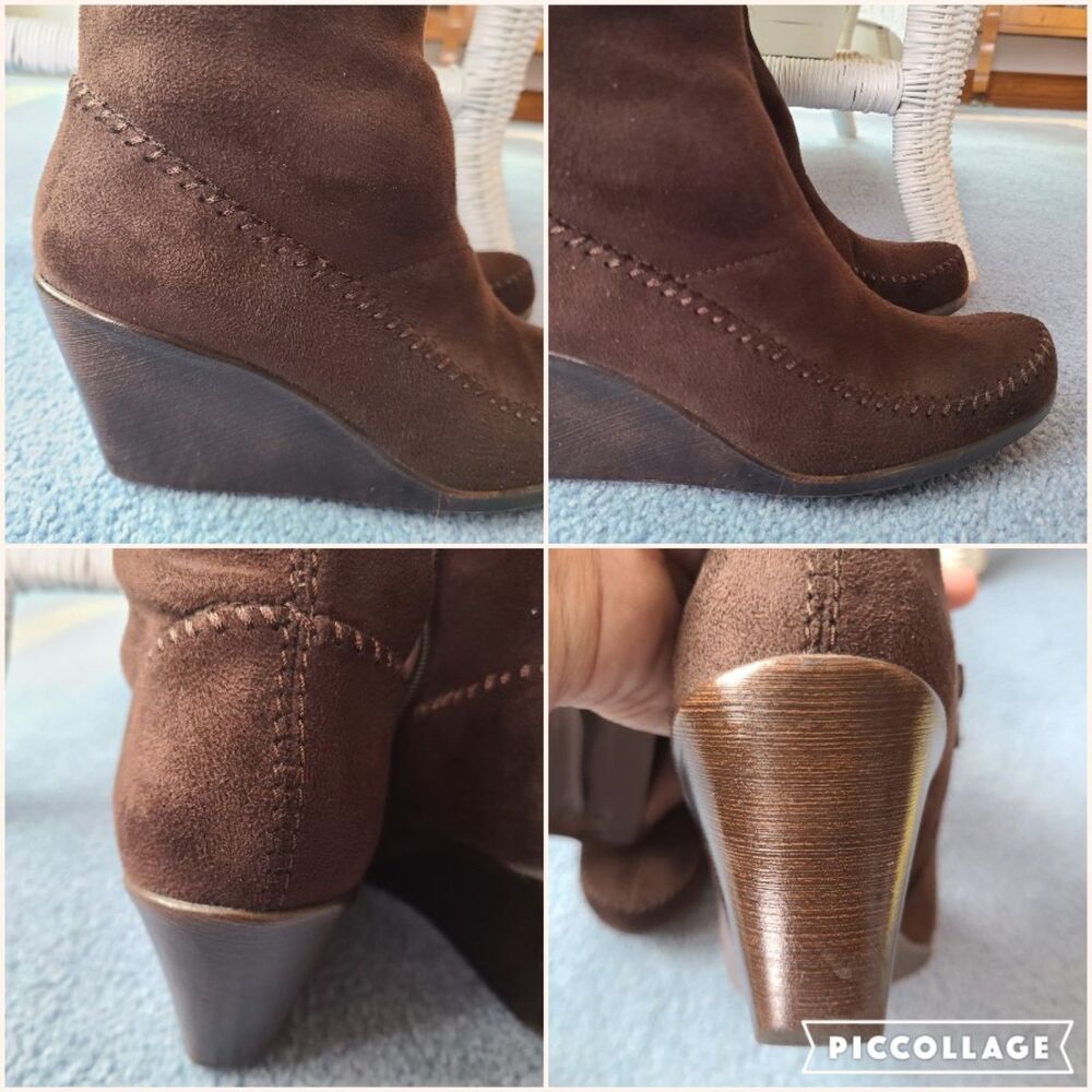 Aerosoles 2 Gathering Brown Stretch Faux Suede Tall Platform Wedge Boots Sz 8.5 - Picture 10 of 10